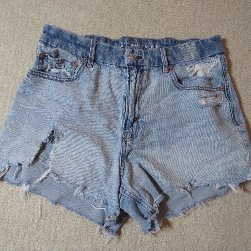 American Eagle Outfitters Blue Distressed Jean Shorts